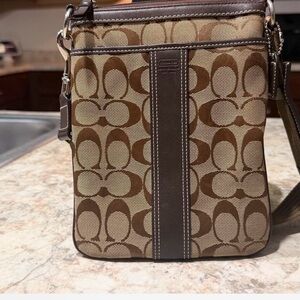 Coach Signature Brown and Tan Messenger Bag